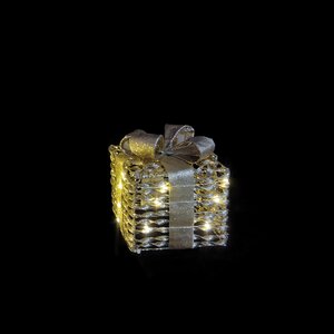 LED cadeau 15 x 15 x H 17 cm glitter gold 20L timer excl. 2xAA - afbeelding 2