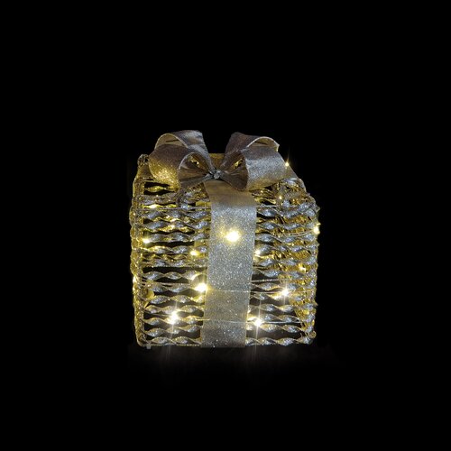LED cadeau 20 x 20 x H 23 cm glitter gold 30L timer excl. 3xAA