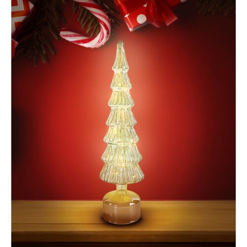 LED draaiende kerstboom goud - D 9,5 x H 33 cm - afbeelding 2
