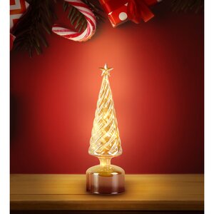 LED draaiende kerstboom met ster goud - D 9 x H 32 cm - afbeelding 2