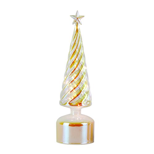 LED draaiende kerstboom met ster zilver - D 9 x H 32 cm - afbeelding 1