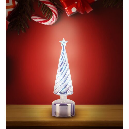 LED draaiende kerstboom met ster zilver - D 9 x H 32 cm - afbeelding 2