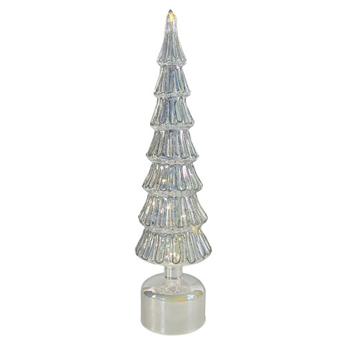 LED draaiende kerstboom zilver -  D 10,5 x H 41 cm - afbeelding 1