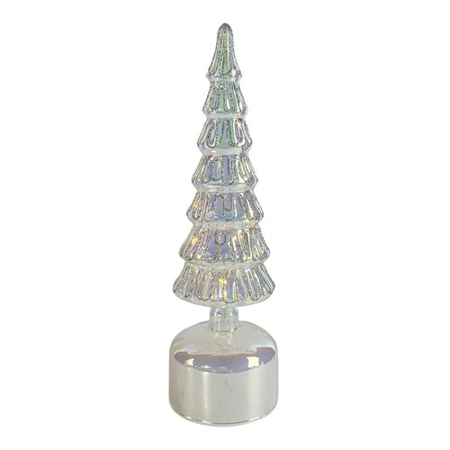 LED draaiende kerstboom zilver - D 9,5 x H 33 cm - afbeelding 1
