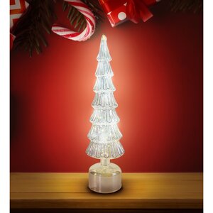 LED draaiende kerstboom zilver - D 9,5 x H 33 cm - afbeelding 2