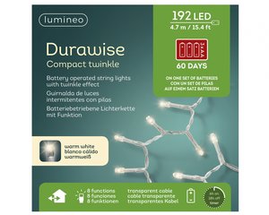 LED durawise compact warm wit/192L/470cm/-2.45cm/3xAA/transparante kabel