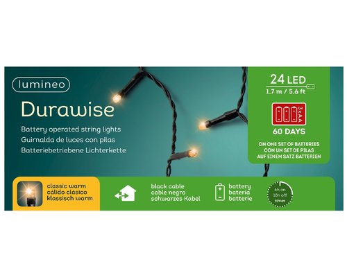 LED durawise klassiek wit/24L/170cm/-7.5cm/3xAA/zwarte kabel - afbeelding 1