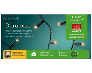 LED durawise klassiek wit/48L/350cm/-7.5cm/3xAA/zwarte kabel