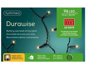 LED durawise klassiek wit/96L/710cm/-7.5cm/3xAA/zwarte kabel