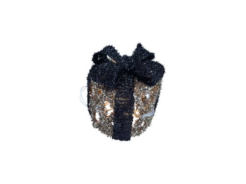 LED glitter giftbox D 10 cm 7L goud/zwart incl. timer - afbeelding 1