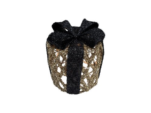 LED glitter giftbox D 20 cm 15L goud/zwart incl. timer - afbeelding 1