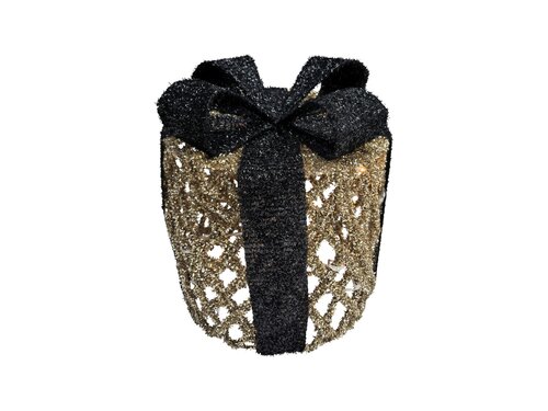 LED glitter giftbox D 25 cm 20L goud/zwart incl. timer - afbeelding 1