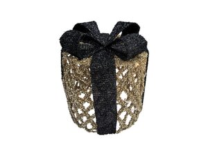 LED glitter giftbox D 25 cm 20L goud/zwart incl. timer - afbeelding 1