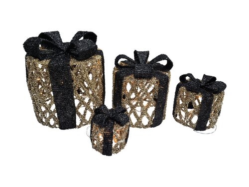 LED glitter giftbox D 25 cm 20L goud/zwart incl. timer - afbeelding 2