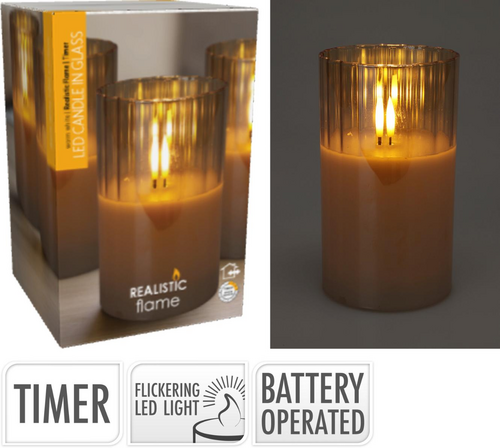 Led kaars in glas amber - D 12,5 cm