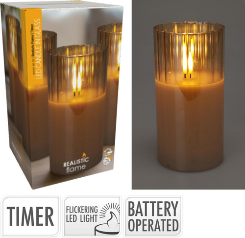 Led kaars in glas amber - D 15 cm