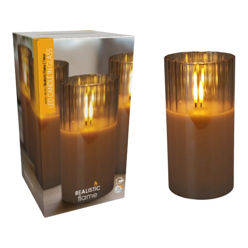 Led kaars in glas amber - D 15 cm - afbeelding 2