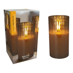 Led kaars in glas amber - D 15 cm - afbeelding 2