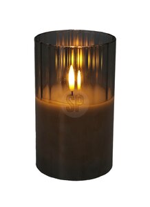 Led kaars in glas grijs - D 12,5 cm - afbeelding 2