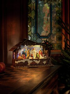 LED kerststal, watergevuld, 3L warmwit, BOT/USB 5u timer - afbeelding 3