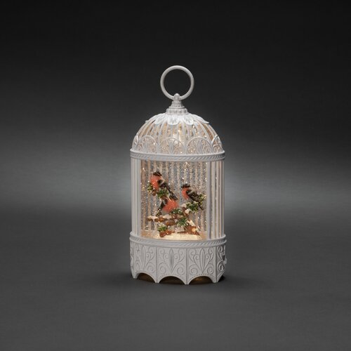 LED Sneeuwlantaarn, vogelkooi met 3 vogels op een tak. - afbeelding 1