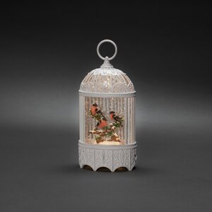 LED Sneeuwlantaarn, vogelkooi met 3 vogels op een tak. - afbeelding 1