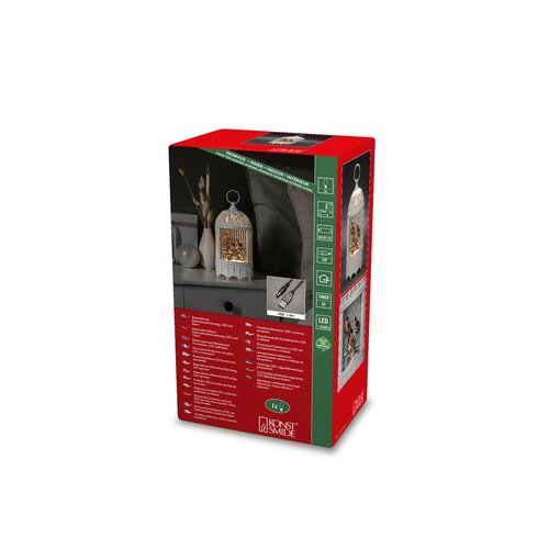 LED Sneeuwlantaarn, vogelkooi met 3 vogels op een tak. - afbeelding 2