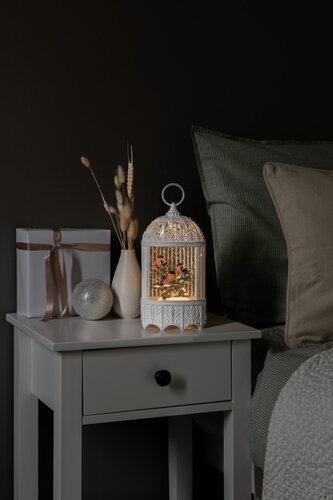 LED Sneeuwlantaarn, vogelkooi met 3 vogels op een tak. - afbeelding 3