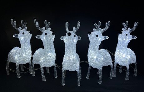 LEDacryl 5x rendier B 11 x H 20 cm 5x8L BO timer IP44 excl. 3xAA