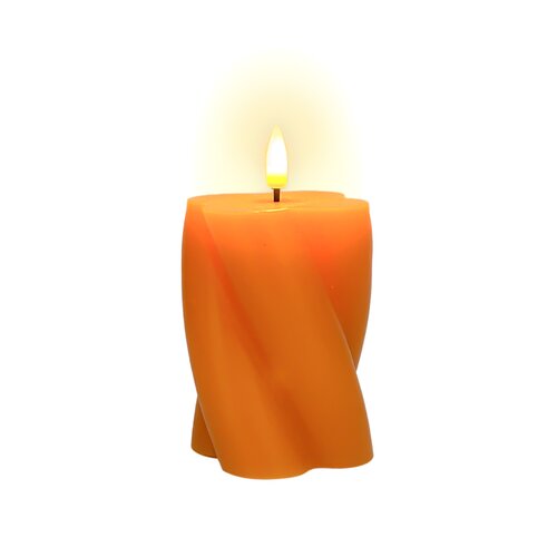 LEDkaars wax 'twist' D 7,5 x H 10 cm - orange