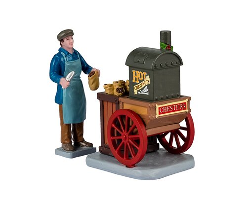 Lemax kerstdorpminiatuur Caddington Village Chester's hot chestnuts, set van 2