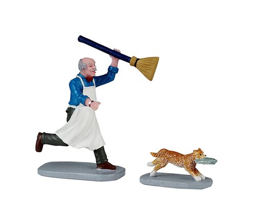 Lemax kerstdorpminiatuur Caddington Village Feline fish thief, set van 2