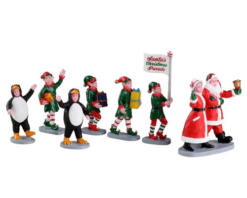 Lemax kerstdorpminiatuur Caddington Village Santa's elf parade, set van 7
