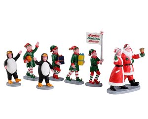 Lemax kerstdorpminiatuur Caddington Village Santa's elf parade, set van 7