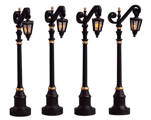 Lemax kerstdorpminiatuur Colonial street lamp, set van 4