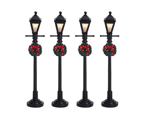 Lemax kerstdorpminiatuur Gas lantern street lamp, set van 4