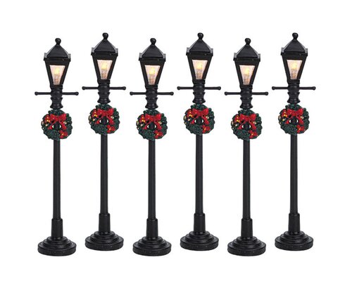 Lemax kerstdorpminiatuur Gas lantern street lamp, set van 6