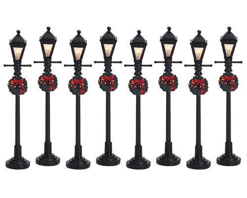 Lemax kerstdorpminiatuur Gas lantern street lamp, set van 8