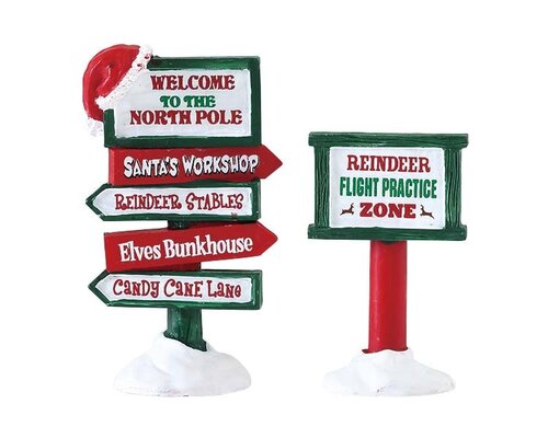 Lemax kerstdorpminiatuur Santa's Wonderland North Pole signs, set van 2