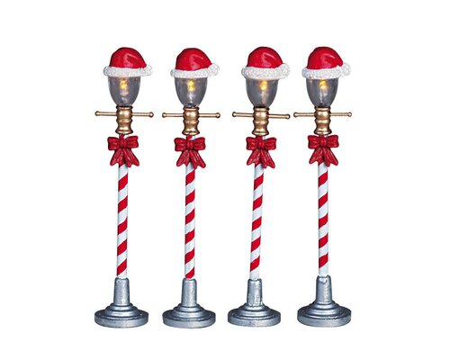 Lemax kerstdorpminiatuur Santa's Wonderland Santa hat street lamp, set van 4