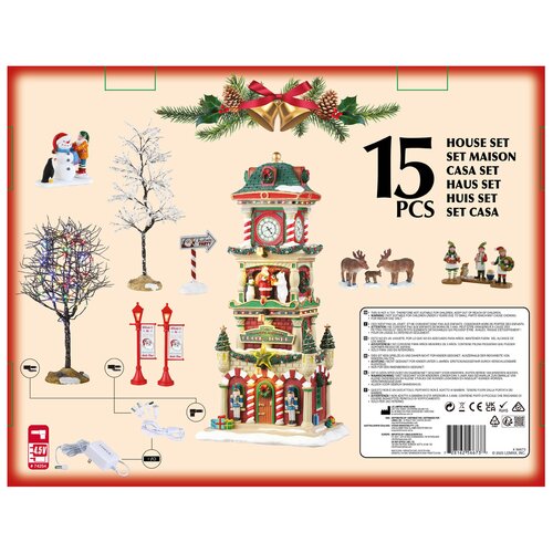 Lemax kerstdorpminiatuur Santa's Wonderland The Village Square clock tower set - afbeelding 2