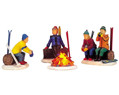 Lemax kerstdorpminiatuur Skiers' camp fire, set van 4