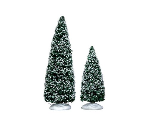 Lemax kerstdorpminiatuur Snowy juniper tree, medium & small, set van 2