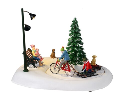 Lemax kerstdorpminiatuur Vail Village Snowbiking with dad