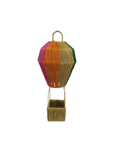 Luchtballon Decoratie naturel/roze/oranje/groen - H43xD17cm