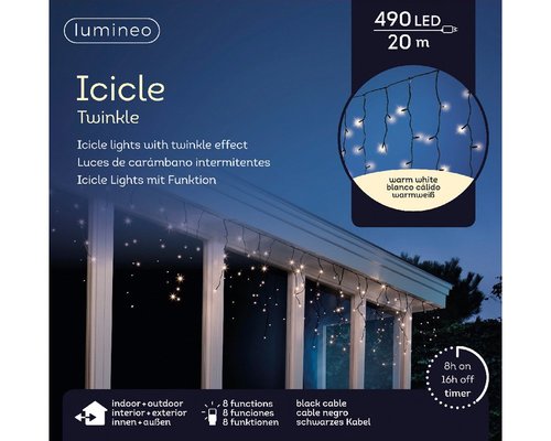 Lumineo LED Icicle lights 490L Warm wit - 2000 cm - afbeelding 1