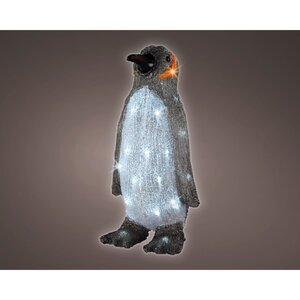 Lumineo LED kerstfiguur acryl pinguïn grey/cool white - L 17 x B 16 x H 33 cm