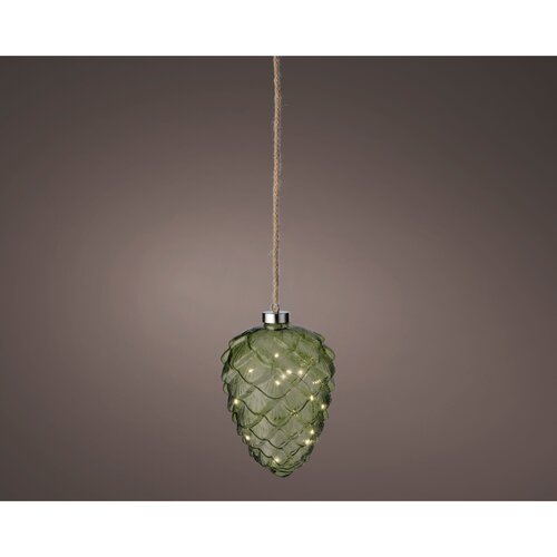 Lumineo Micro LED dennenappel binnen groen/warm wit - D 15 x H 21 cm
