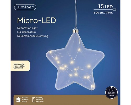 Lumineo Micro LED Ster Transparant / Warm wit 15 L