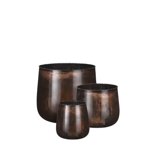 Luno pot rond koper set van 3 - h16xd18,5cm